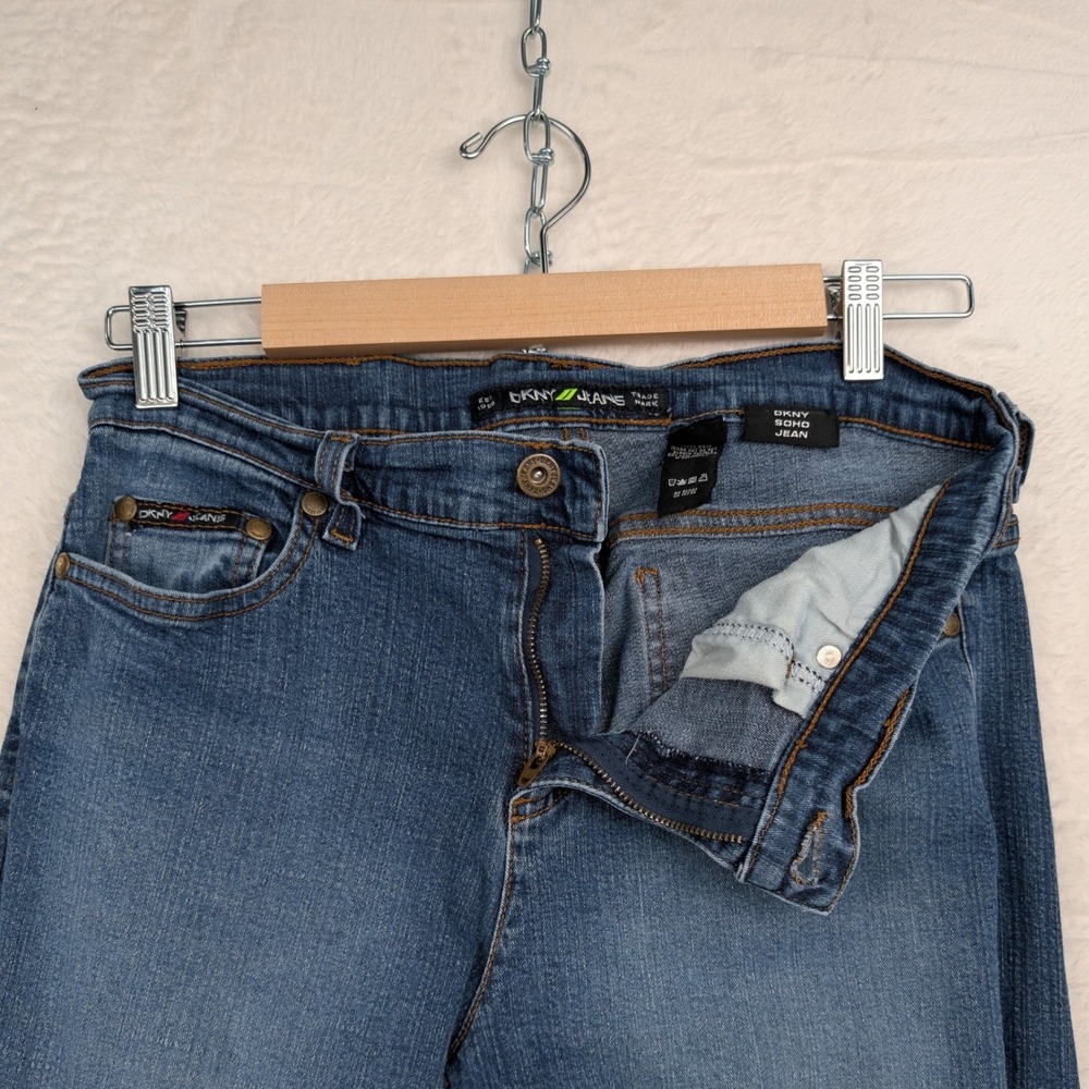 VTG DKNY Jeans Womens 28x29 Blue Soho Stretch Flare Leg Mid Rise Streetwear Y2K